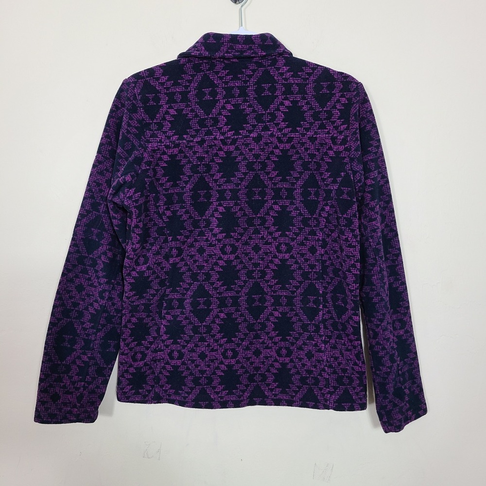 Columbia Purple Black Geometric Fleece S Full‎ Zip Jacket Granola Girl Winter - Picture 11 of 11